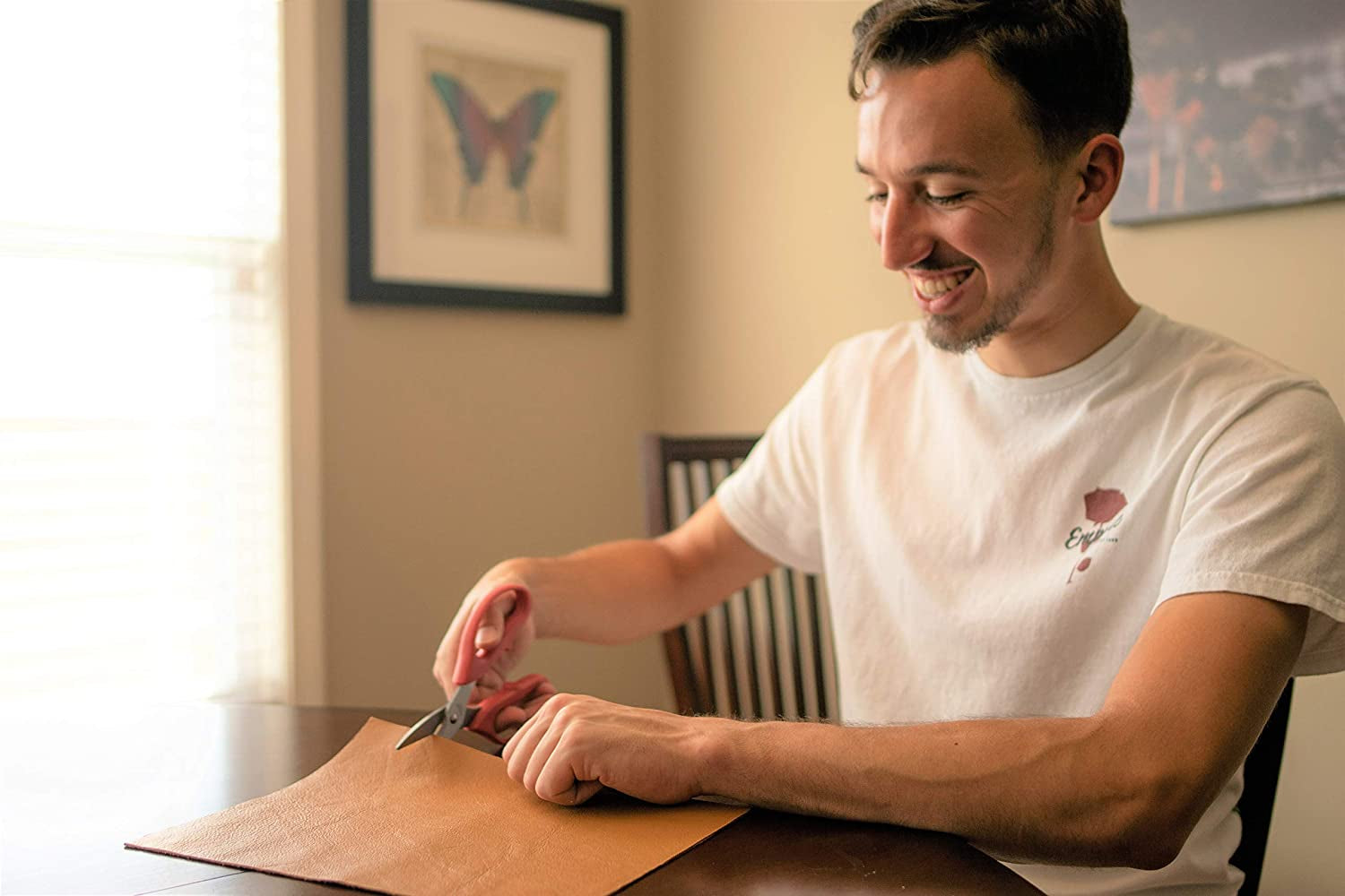 Leather Scissors. Small, Sharp Stainless Steel Durable Blades - Effortless Cutting - Large Comfortable Shears for Crafting, Sewing, Clay Bead Kit, Tailor, Belts, Fabric, Cotton, Cloth, Office, Home