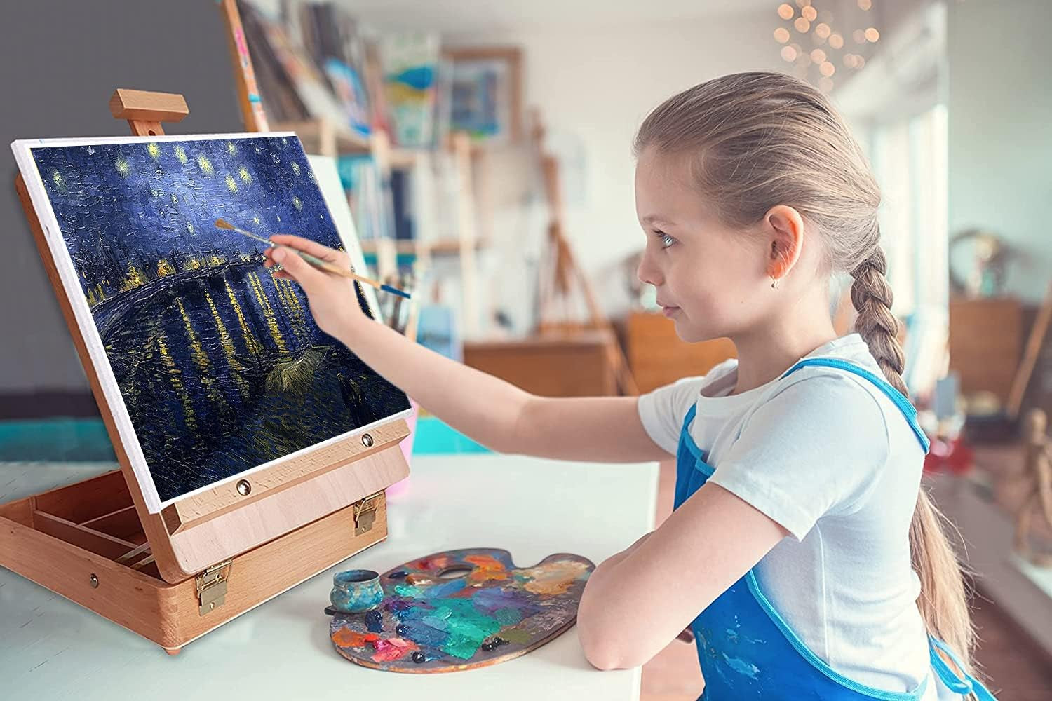 Tabletop Easel Beechwood Art Easel for Painting Canvases Table Easel Stand for Painters Painting by Numbers, Students Beginners Artist Adults