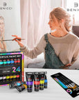 Premium Quality Acrylic Paint Set 24 Colors - 1.28Oz (38Ml) - with 6 Nylon Brushes - Safe for Kids & Adults - Perfect Kit for Beginners, Pros & Artists to Create Amazing Paintings and Artwork