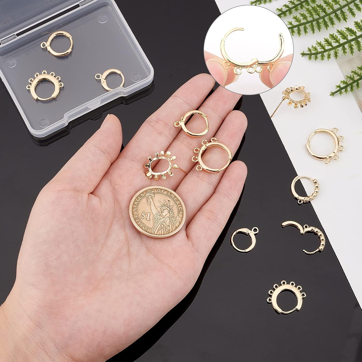 18K Gold Plated Huggie Hoop Earrings, 12Pcs Brass Stud Earring Findings Small Gold Hoop Jewelry Earrings Hooks with Loop for Women DIY Earring Crafts Making, Hole 1~2Mm