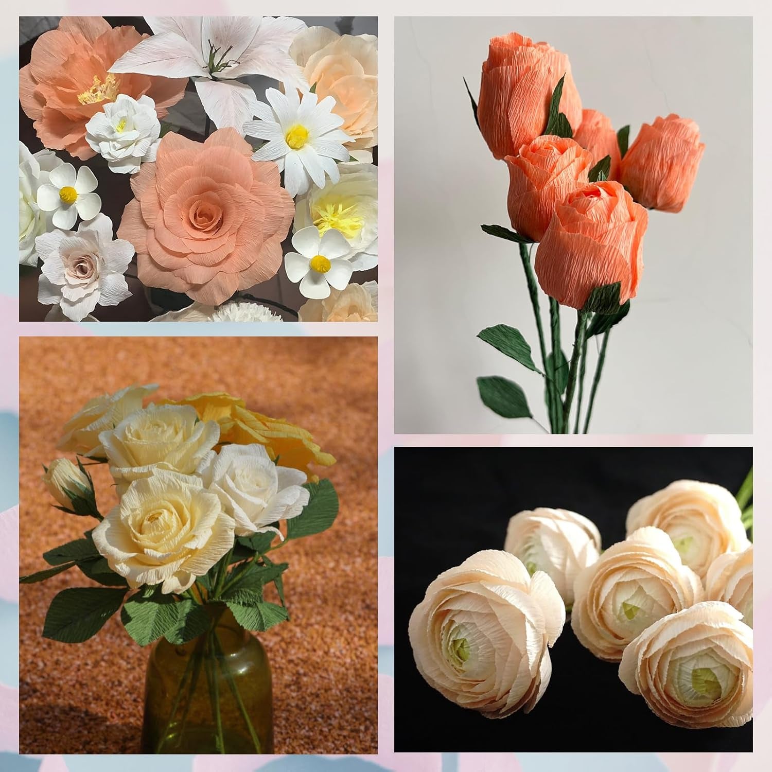 Crepe Paper Flowers, 8 Rolls Wide Crepe Paper Sheets with 2 Floral Tape, Crepe Paper Roll Decorative Party Streamer Flower DIY Kits for Festival Wedding Party Flower Making Supplies(Dried Rose Series）