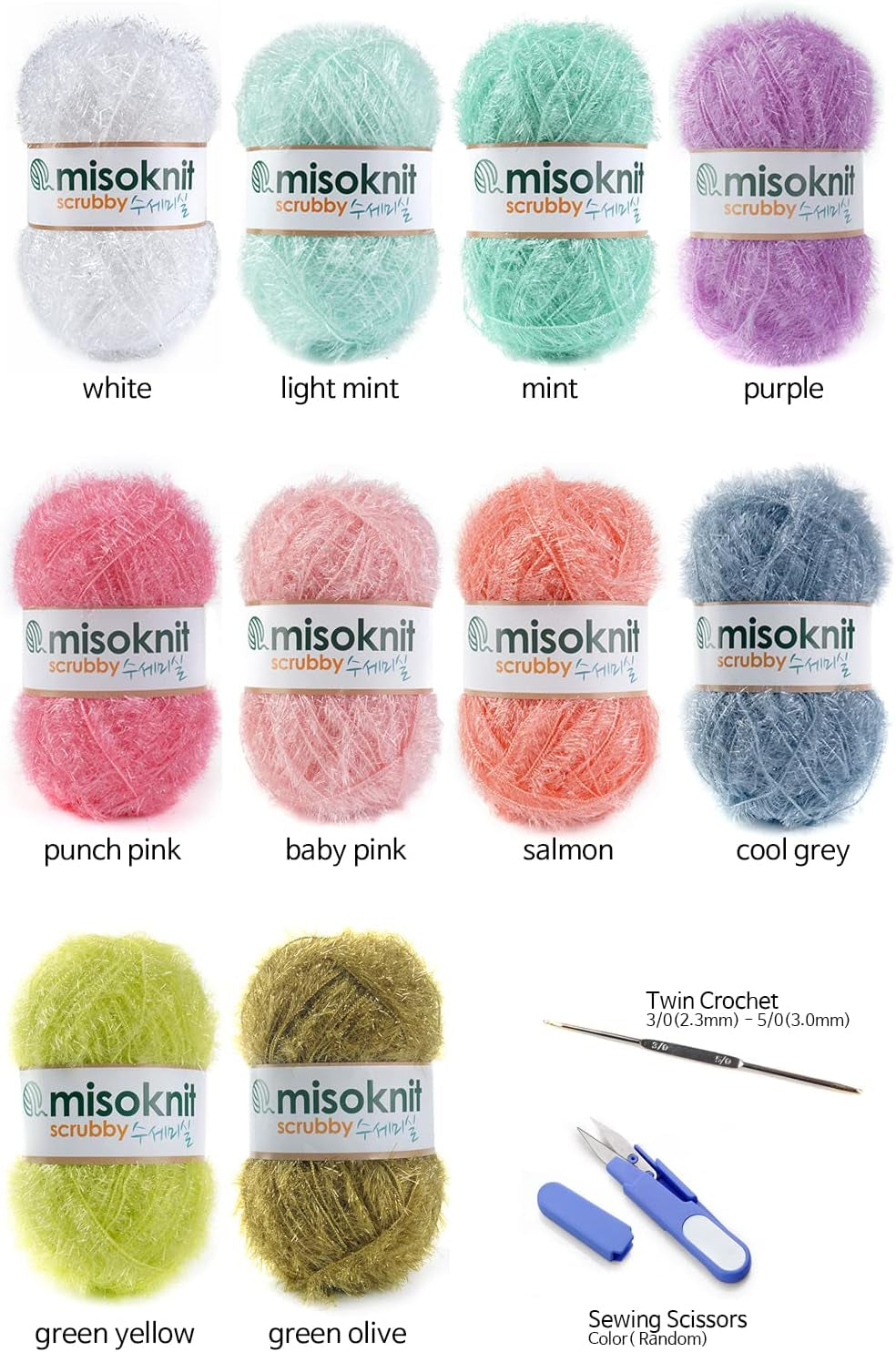 Pastel Scrubby Yarn for Dishcloths Crocheting 10 Skeins Package (Type B) - Polyester 100%, 1.4Oz(40G) Each, 98 Yards per Skein