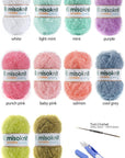 Pastel Scrubby Yarn for Dishcloths Crocheting 10 Skeins Package (Type B) - Polyester 100%, 1.4Oz(40G) Each, 98 Yards per Skein