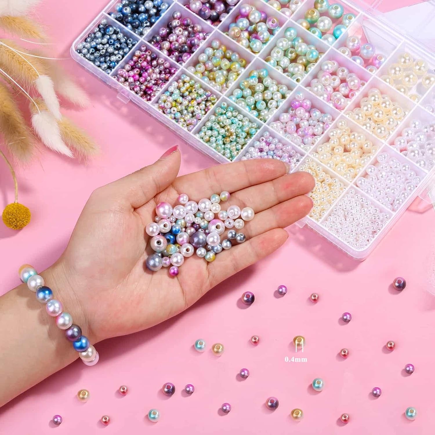 2200PCS Pearl Beads, 4/6/8/10Mm Multicolor Pearl Beads Loose Pearls for Crafts with Holes for Jewelry Making, Small Pearl Filler Beads for Crafting Bracelet Necklace Earrings