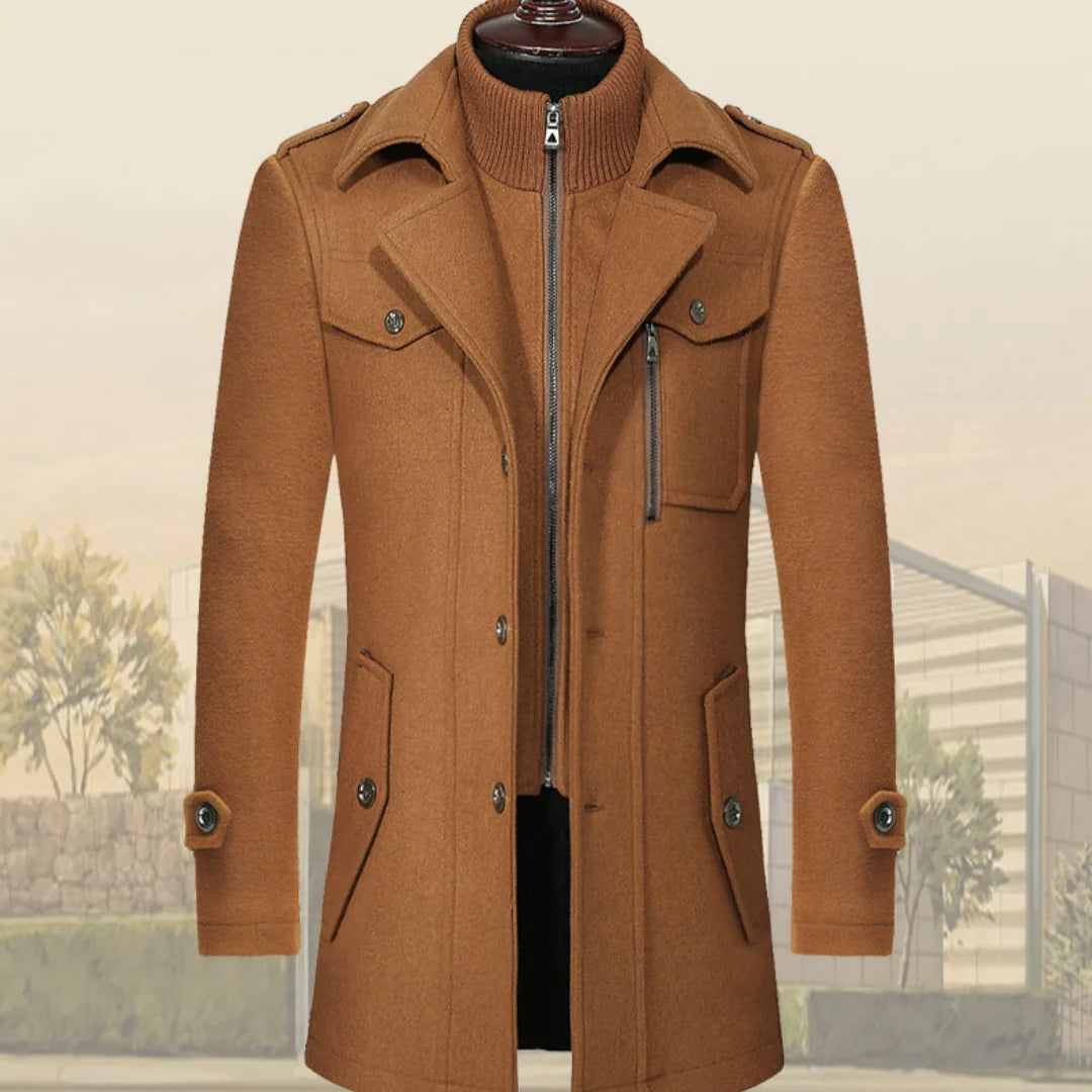 Men&#39;s Modern Double Collar Wool Coat