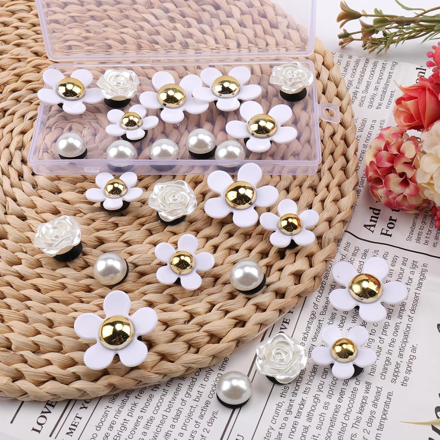25PCS Flower Charms for Bogg Bag Accessories, Decoration Accessories for Bogg Bag Original All Models, Charms Compatible with Simply Southern Totes, Insert for Beach Tote Bag (A)