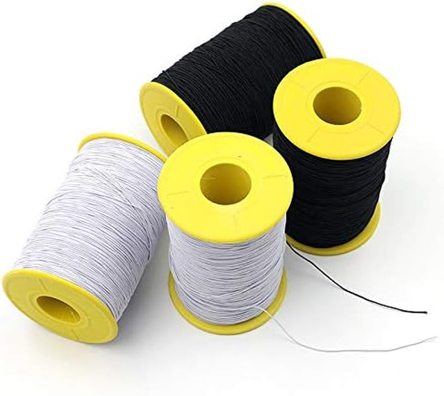 (2 Rolls) White and Black Elastic Thread 547 Yard Package 0.5Mm Thickness