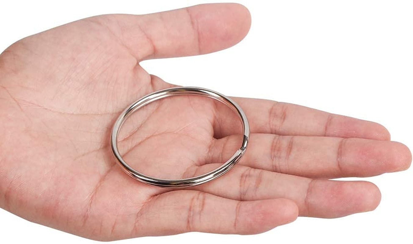 2 Inch Flat Key Rings - Large Split Key Rings - Silver Steel round Edged Circular Keychain Ring Clips - Sturdy Key Chain Ring Connector (Pack of 10)