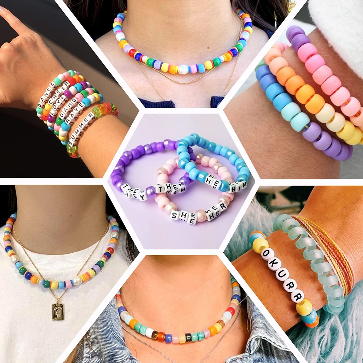 3960Pcs Pony Beads for Friendship Bracelet Making Kit 48 Colors Kandi Beads Set, 2400Pcs Plastic Rainbow Bulk and 1560Pcs Letter Beads with 20 Meter Elastic Threads for Craft Jewelry Necklace