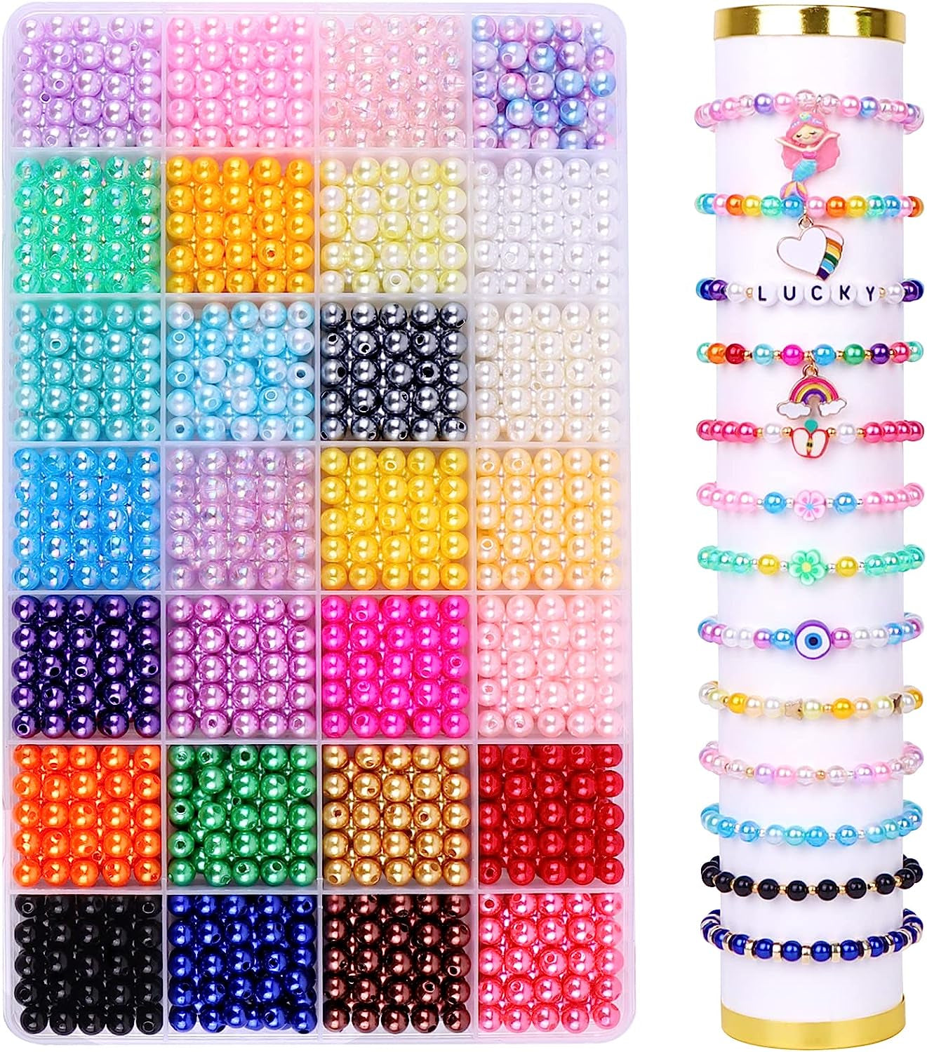 Pearl Beads for Bracelets Making 28 Colors Pearl Beads, 1680Pcs Multicolor Pearl Beads for Necklaces Earrings Making, round Pearl Beads Kit DIY Crafts for Girls Kids Adults