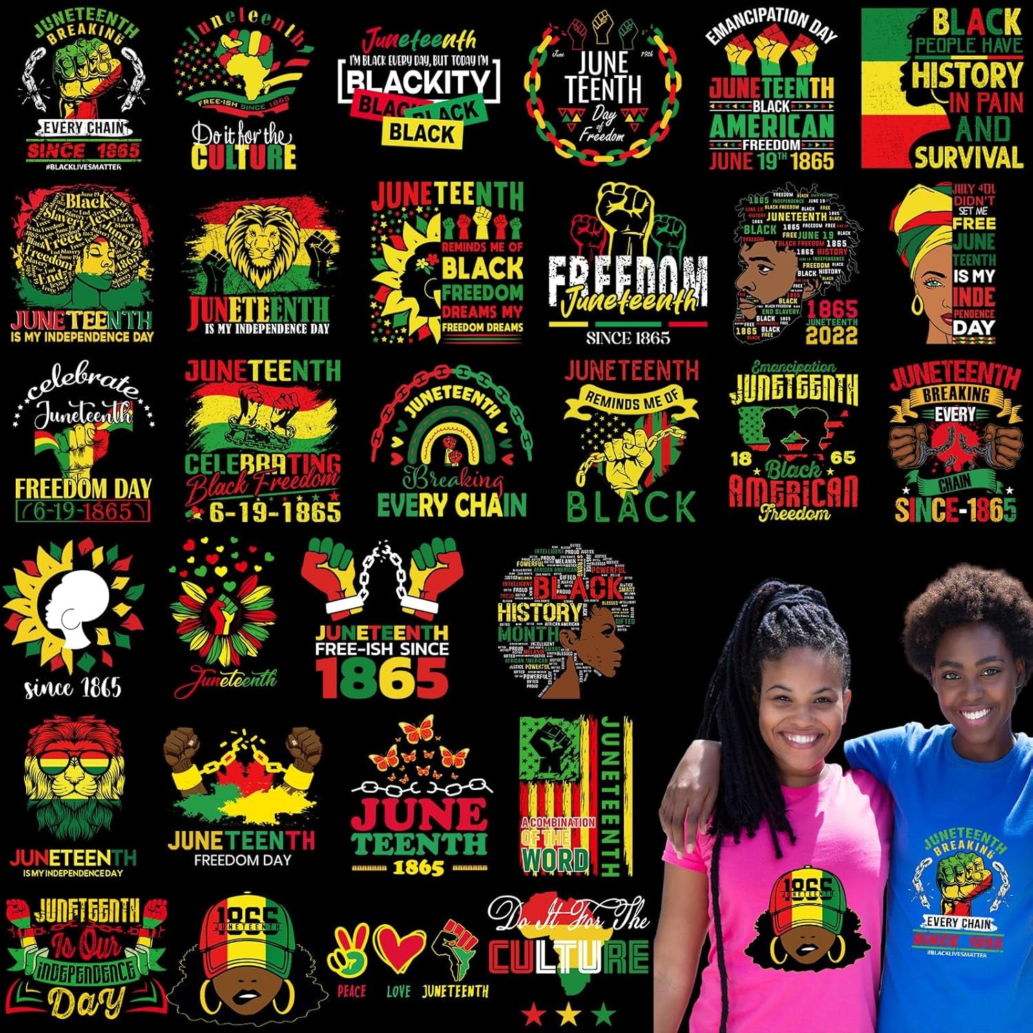30 Sheets Juneteenth Iron on Decals Black History Month Vinyl Heat Transfer Stickers Black History Iron on Patches Appliques for Clothes T Shirts Pillow DIY Crafts