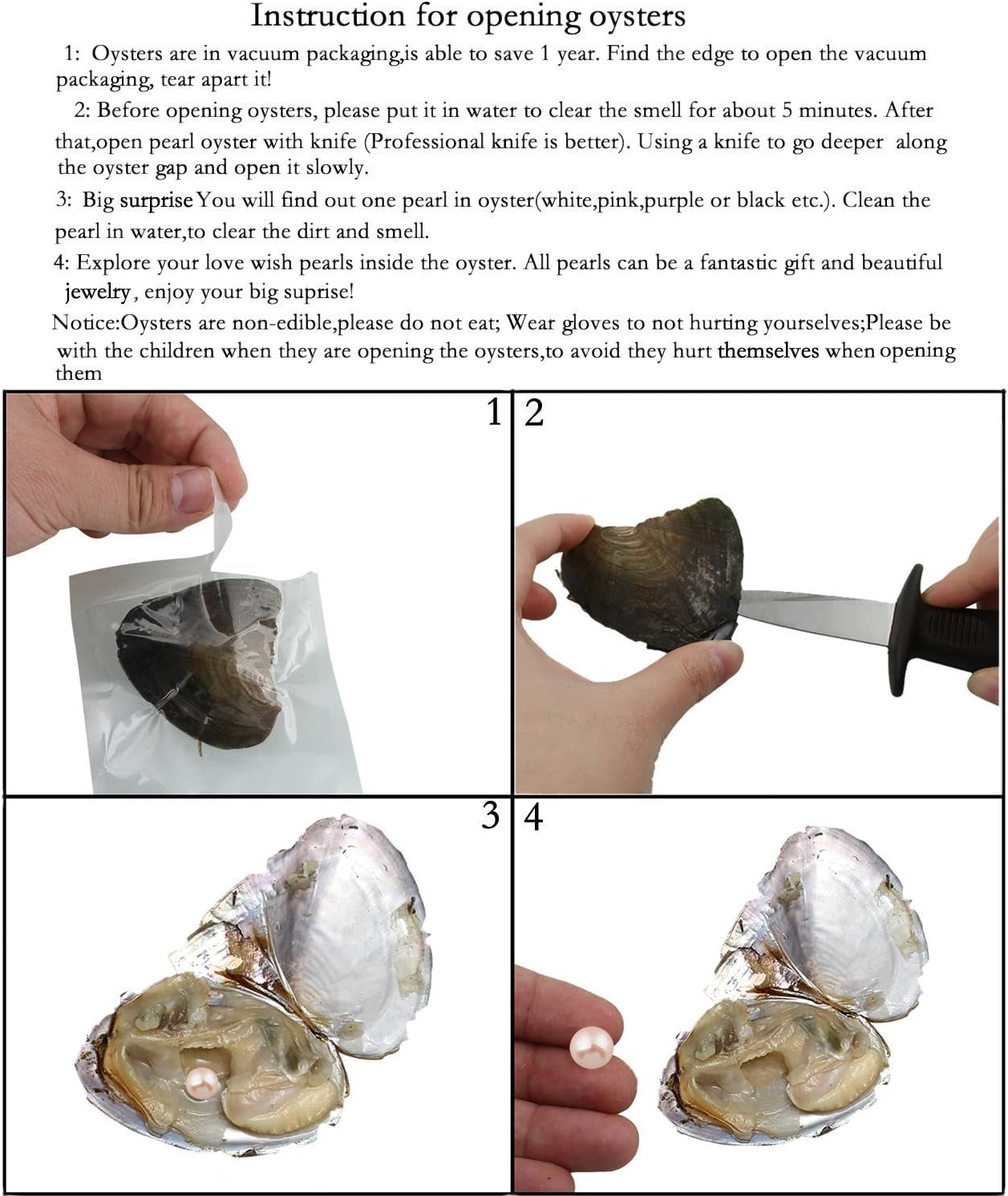 10PC Freshwater Pearl Cultured Love Wish Pearl Oyster with round Pearl inside for Pearl Gift Fun for Children Family Friends Party Oyster with Pearls Inside(6-8Mm, 10PC)