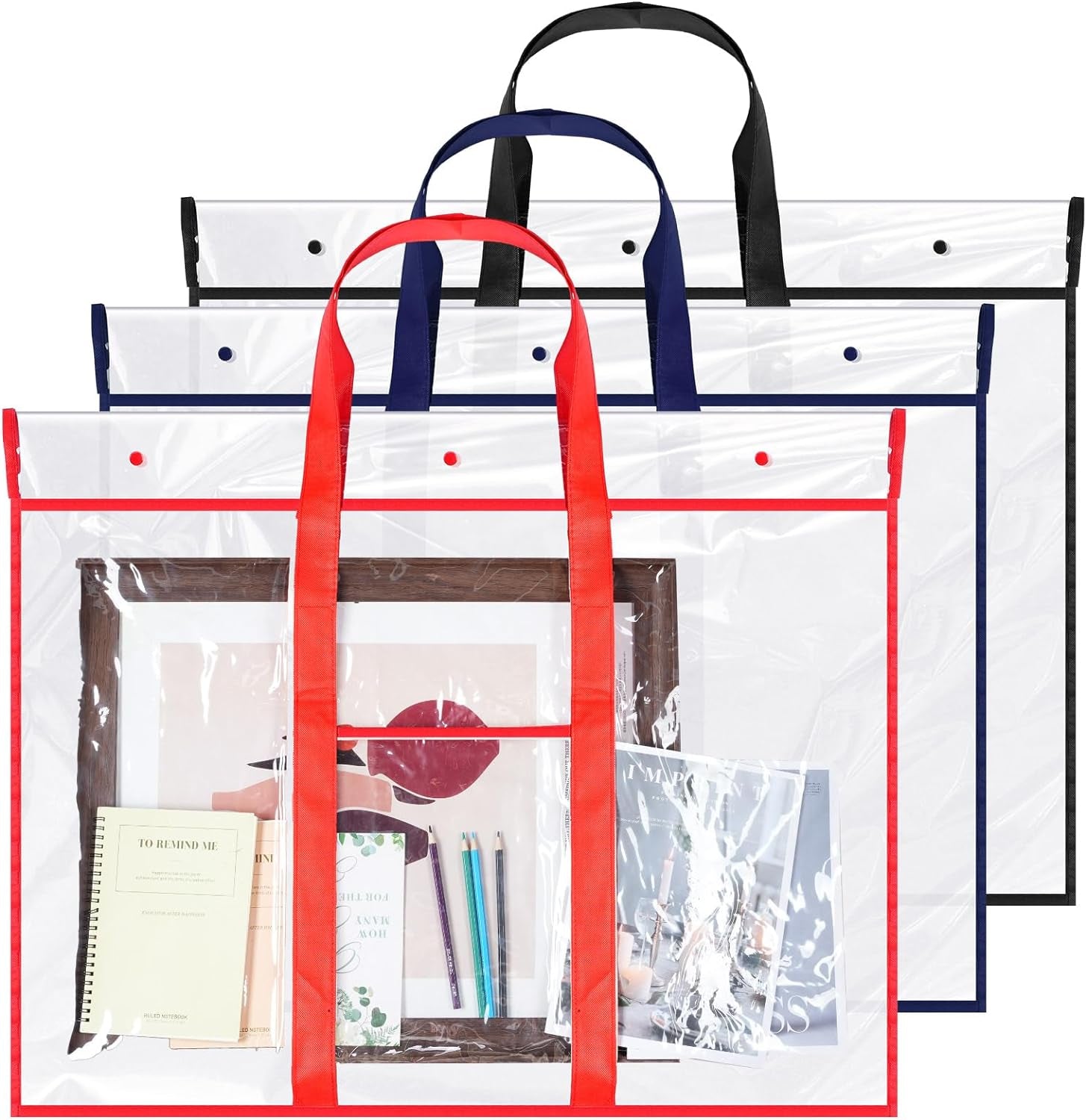 3 Pack Large Poster Storage Bag Bulletin Board Holder Art PVC Folder with Pocket Transparent Art Portfolio Organizer Storage Chart Container for Teacher Paper Teen(31 X 29")