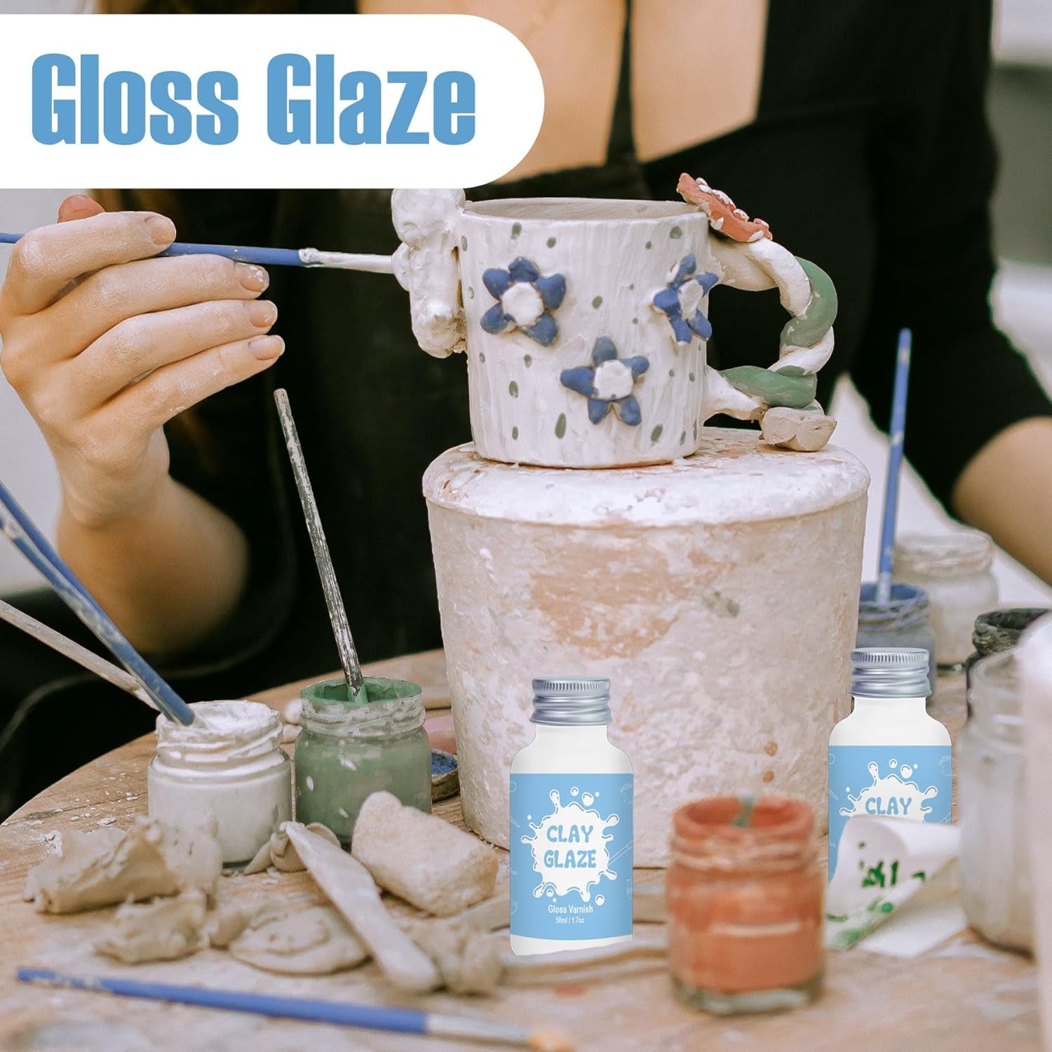 50Ml Air Dry Clay Varnish，Air Dry Clay Sealant for Airdry Clay，Air Dry Clay Glaze Can Not Only Used to Prevent Clay Cracking, Scratches, and Wear,It Can Also Having a Glossy Glaze Effect (Gloss)