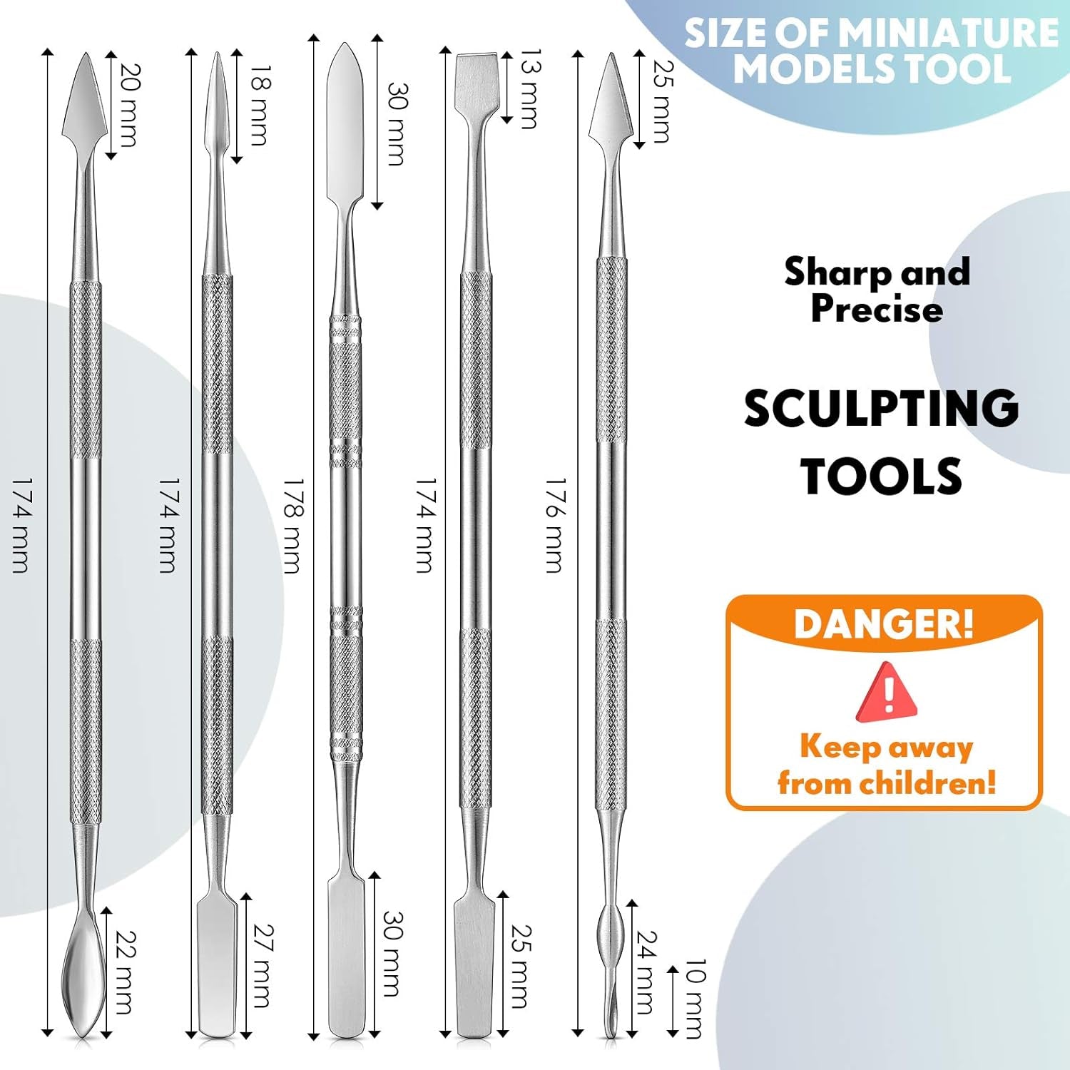 5 Pieces Miniature Sculpting Tools Set Mini Stainless Steel Double-Headed Tool for Model and Convert Plastic, Resin and Metal Tabletop War Game Miniatures Models