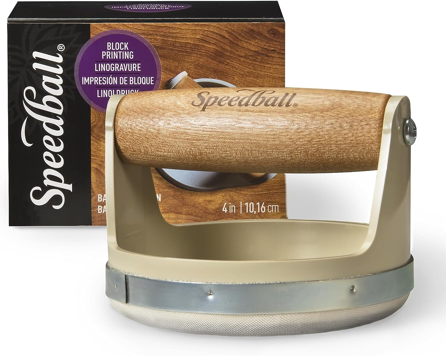 Block Printing Baren - Comfortable Wooden Handle, Made in the USA - 4 Inches