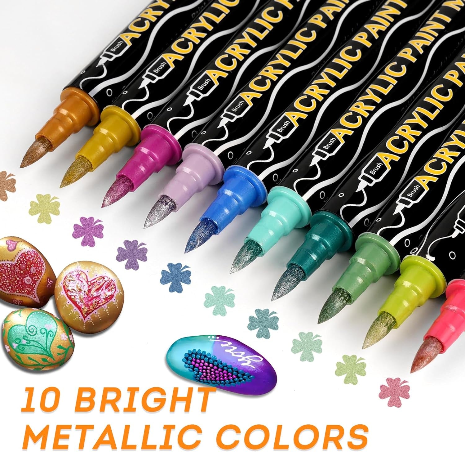 Dual Tip Acrylic Paint Markers,48 Colors Dual Tip Acrylic Paint Pens Paint Markers,Includes 10 Metallic Brush Tip Fine Tip Paint Markers for Rock Painting,Plastic,Canvas and Diy Crafts Art Supplies
