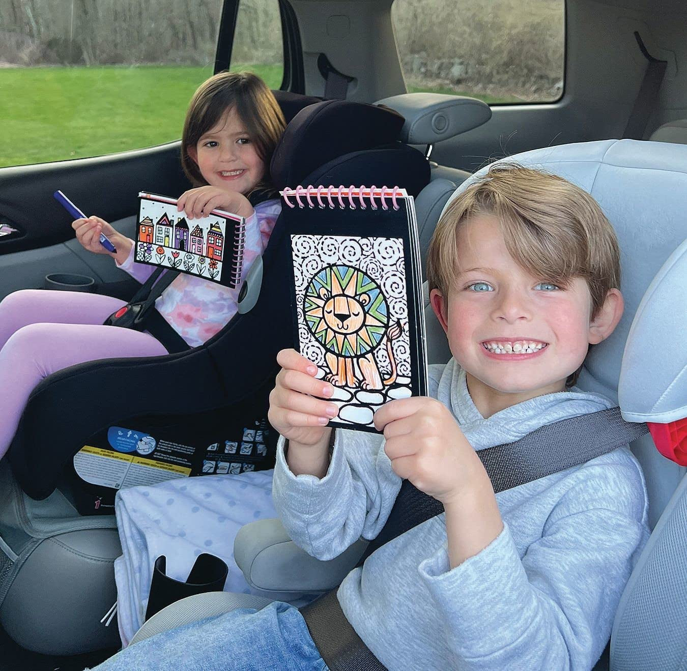 Velvet Art to Go! 2 Spiral Bound Coloring Books W/Perforated Cardstock Pages, Fuzzy, Felt, Great for Travel: Planes, Cars, Backpacks, 20 Different Projects Total, Kids & Adults, 4"X6".