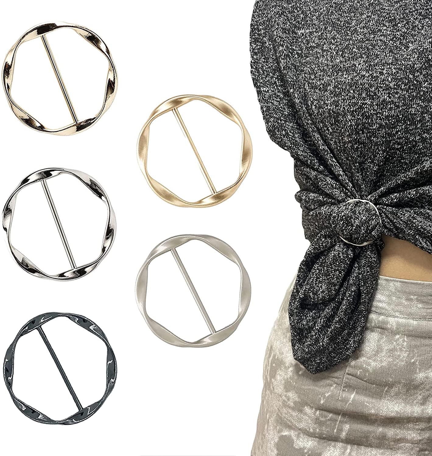 5 PCS Scarf Clips and Ring T Shirt Clip for Women Fashion Metal Circle Buckle for Clothes Hat Belt Decor