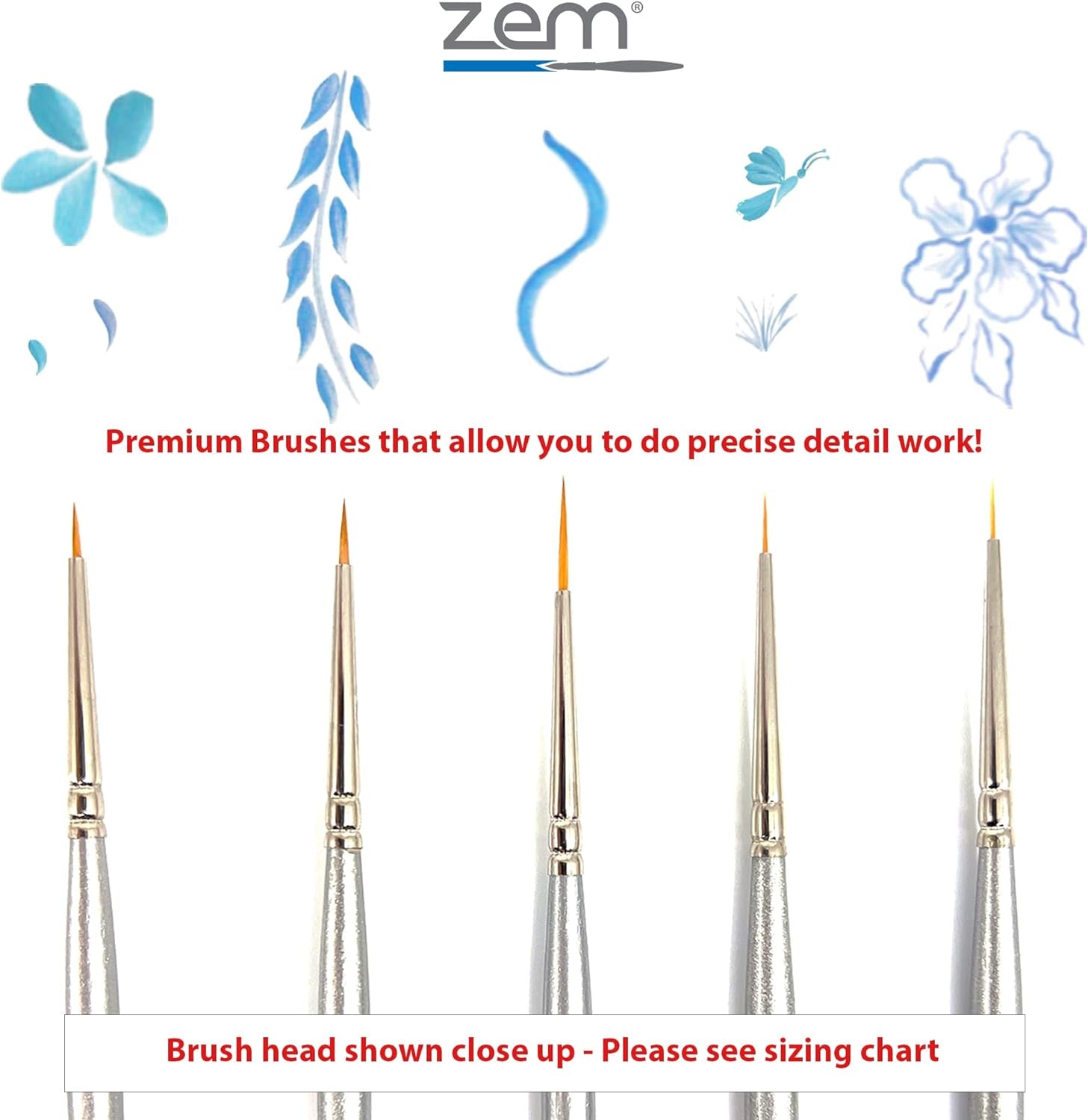 BRUSH Golden Taklon Mini Detail Brush Set Liner 20/0, Mini Liners 20/0, 10/0, Details 10/0, 5/0