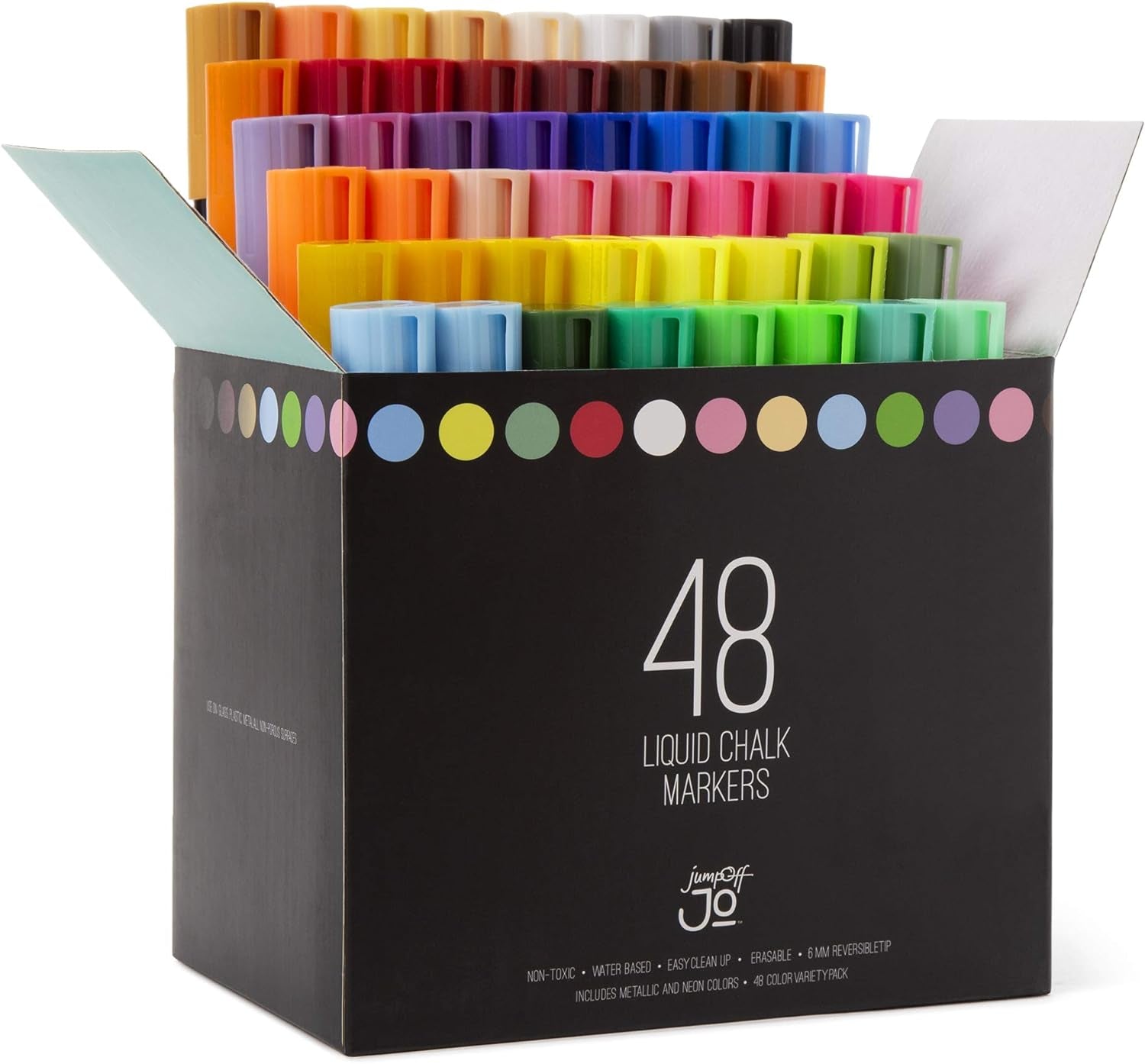 - 48 Pack of Liquid Chalk Markers – Reversible Chisel and round Tip - Neon, Metallic, and White Included - Age 6+