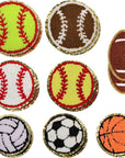 16Pcs Sports Themed Patch, Chenille Patches Gold Edges Basketball Soccer Baseball Football Volleyball Iron on Patch for Bags Hat DIY Clothing Repair