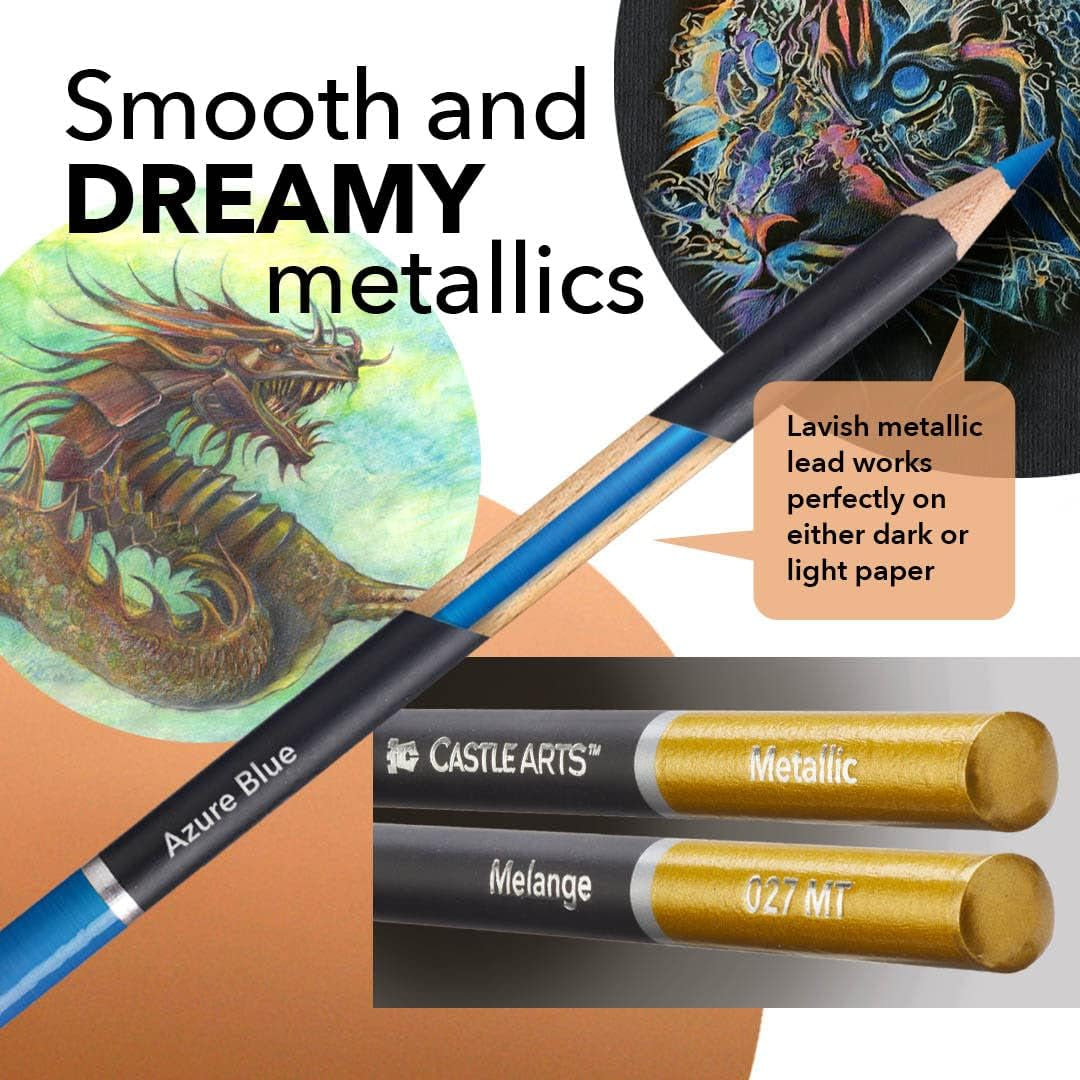 48 Piece Metallic Colored Pencil Set | 48 Shimmering Shades with Wax Cores for Professional, Adult Artists and Colorists | Protected and Organized in Presentation Tin Box