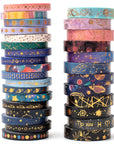 Skinny Galaxy Washi Tape Set 30 Rolls Gold Foil Decorative Starry Space Masking Tapes for Arts, DIY Crafts, Journals, Planners, Scrapbook, Wrapping