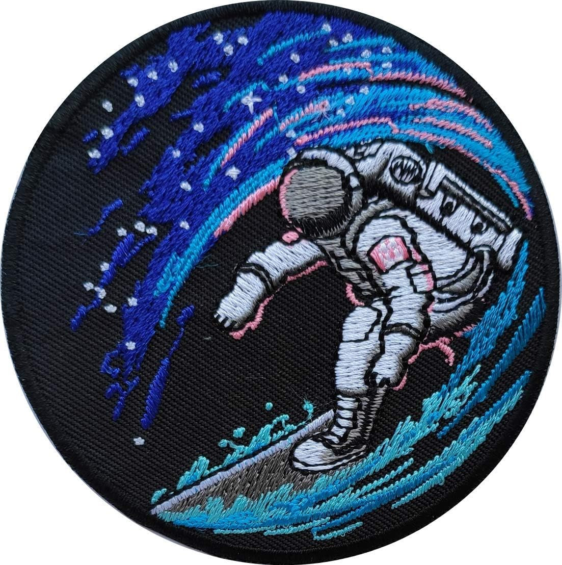 2 Pcs Space Surfing Astronaut Patch - Cool Space Surfer Patches - Embroidered Iron On/Sew on for Backpack, Hat, Jacket, Hoodie