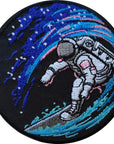 2 Pcs Space Surfing Astronaut Patch - Cool Space Surfer Patches - Embroidered Iron On/Sew on for Backpack, Hat, Jacket, Hoodie
