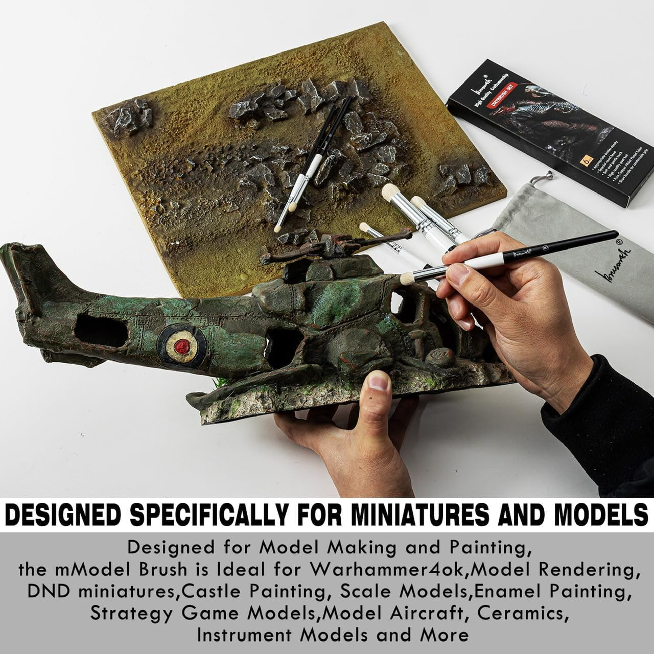 Drybrush Set-Hobby Detail Paint Brush Set, 6 Sizes Goat Hair Acrylic Paint Brushes for Tabletop & Wargames Miniature Watercolor Oil Painting, Model for Beginners & Professional