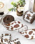 Highland Cow Wired Edge Ribbon Cow Print Craft Ribbon White Brown Fabric Ribbon for Wreath Bow Making DIY Crafts Wrapping Party Decor Supplies, 2 Rolls, 20 Yard