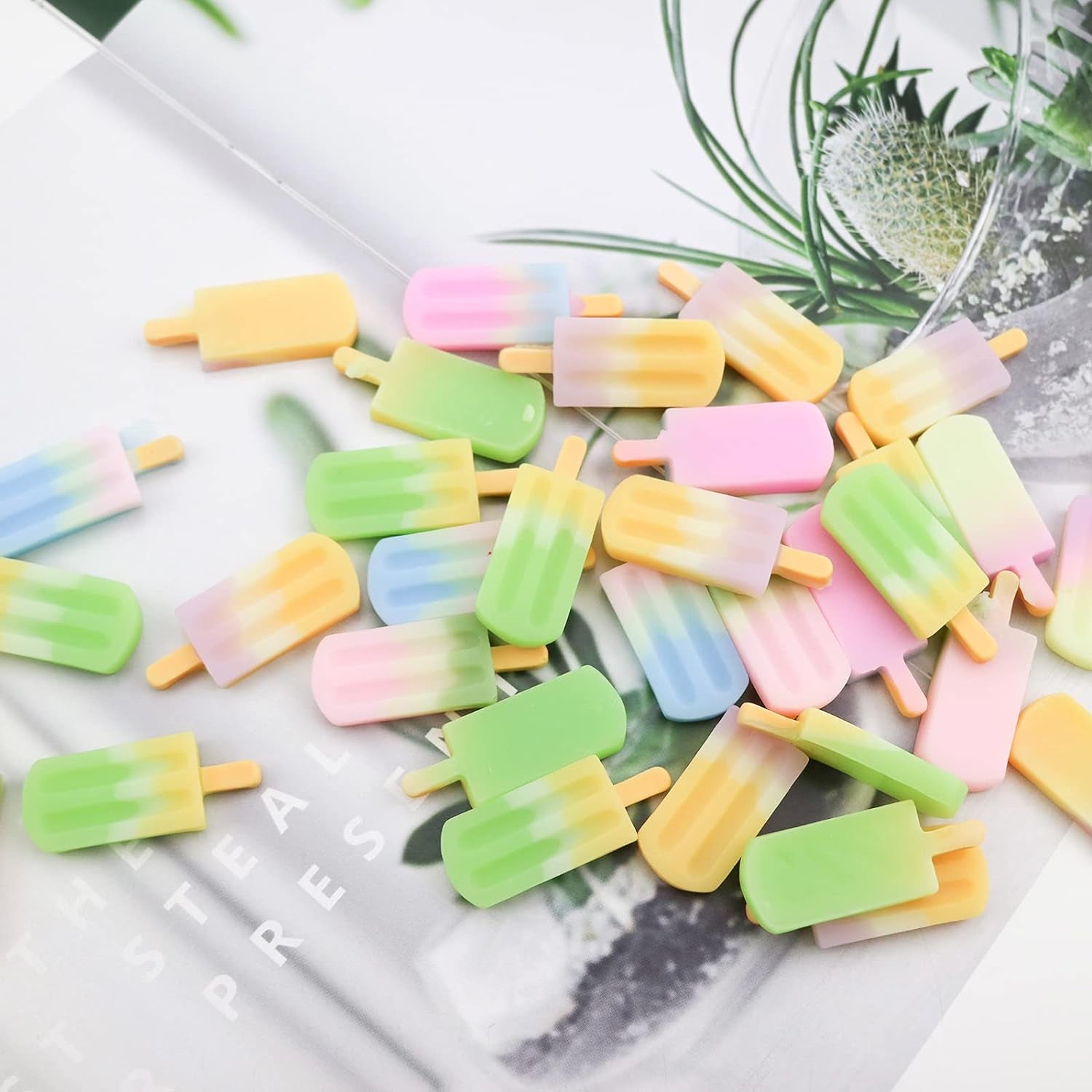40 PCS 3D Ice-Lolly Flatback Resin Charm Assorted No Hole Beads for DIY Scrapbooking Embellishment Phone Case Decor Hair Clip Craft Jewelry Making Supplies
