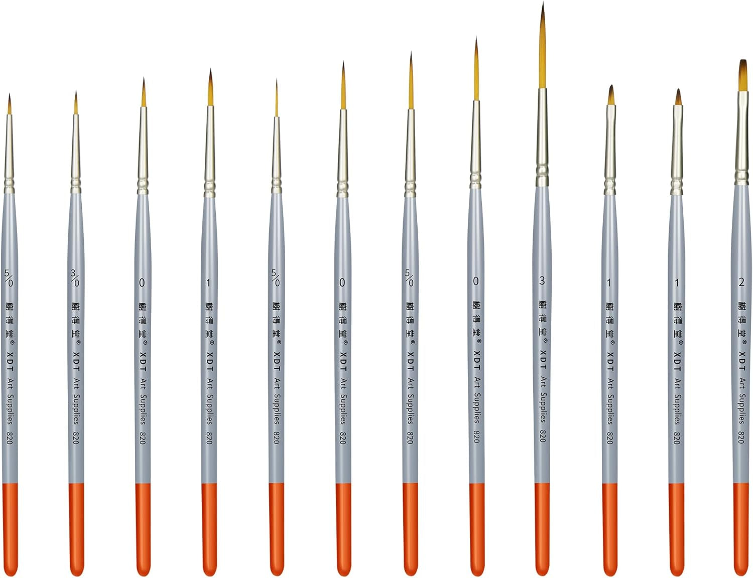 XDT#820 Detail Paint Brush 12 Piece Set for Acrylic Painting, Miniature Paint Brushes for Model Craft and Body Painting, Acrylic Oil Watercolor