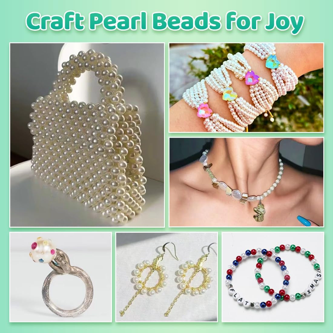 2400Pcs Pearl Beads, Beads, 47 Colors Beads for Beacelets, Multicolor Bracelet Making Kit round Beads for Jewelry Making with Elastic String, DIY Crafts Beads Set.