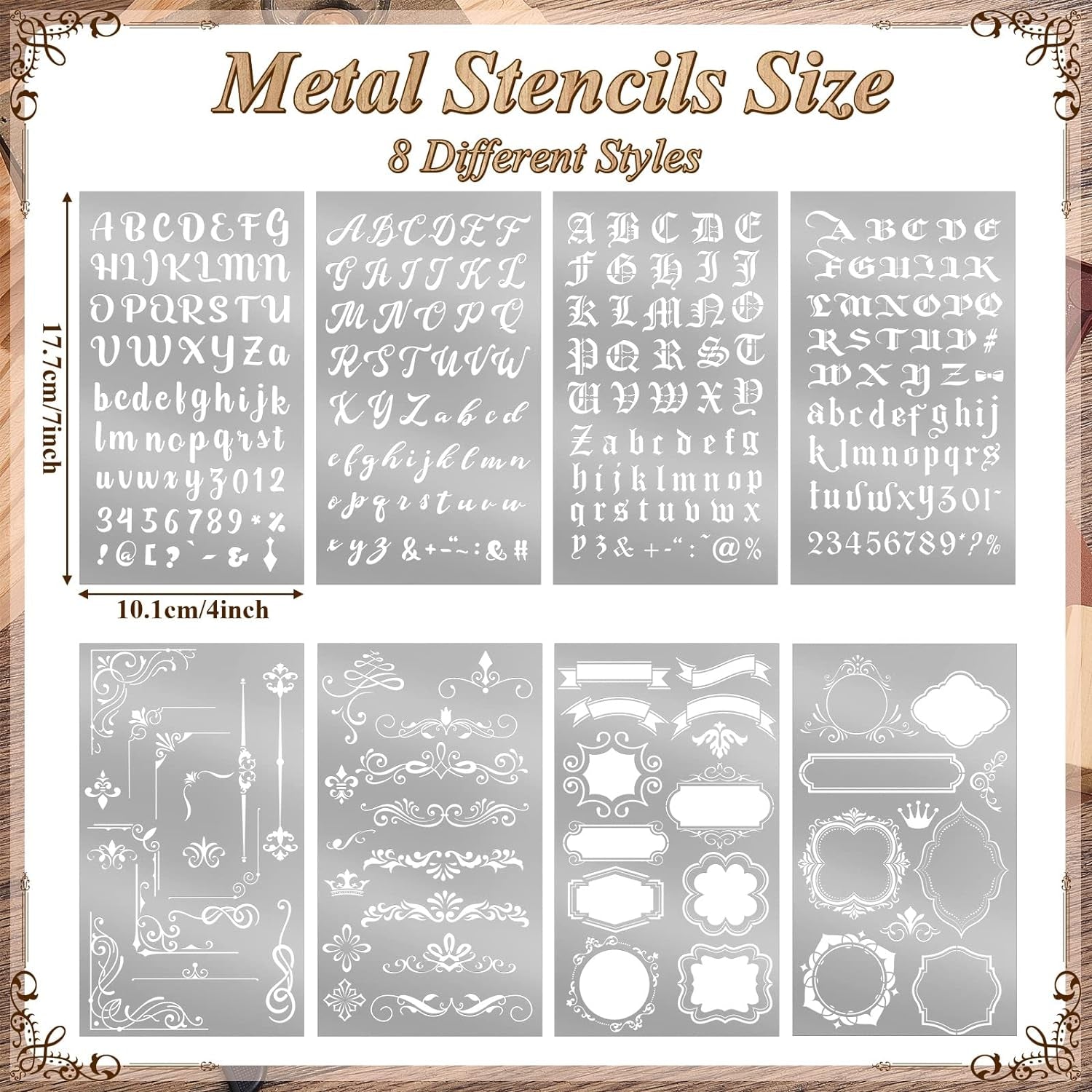 8 Pcs 4 X 7 Inch Stainless Steel Stencils Stencils Alphabet Number Stencils for Journaling Metal Stencils Bookmark Vintage Flower Vines Stencils for DIY Engraving Painting (Stylish Style)