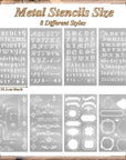 8 Pcs 4 X 7 Inch Stainless Steel Stencils Stencils Alphabet Number Stencils for Journaling Metal Stencils Bookmark Vintage Flower Vines Stencils for DIY Engraving Painting (Stylish Style)