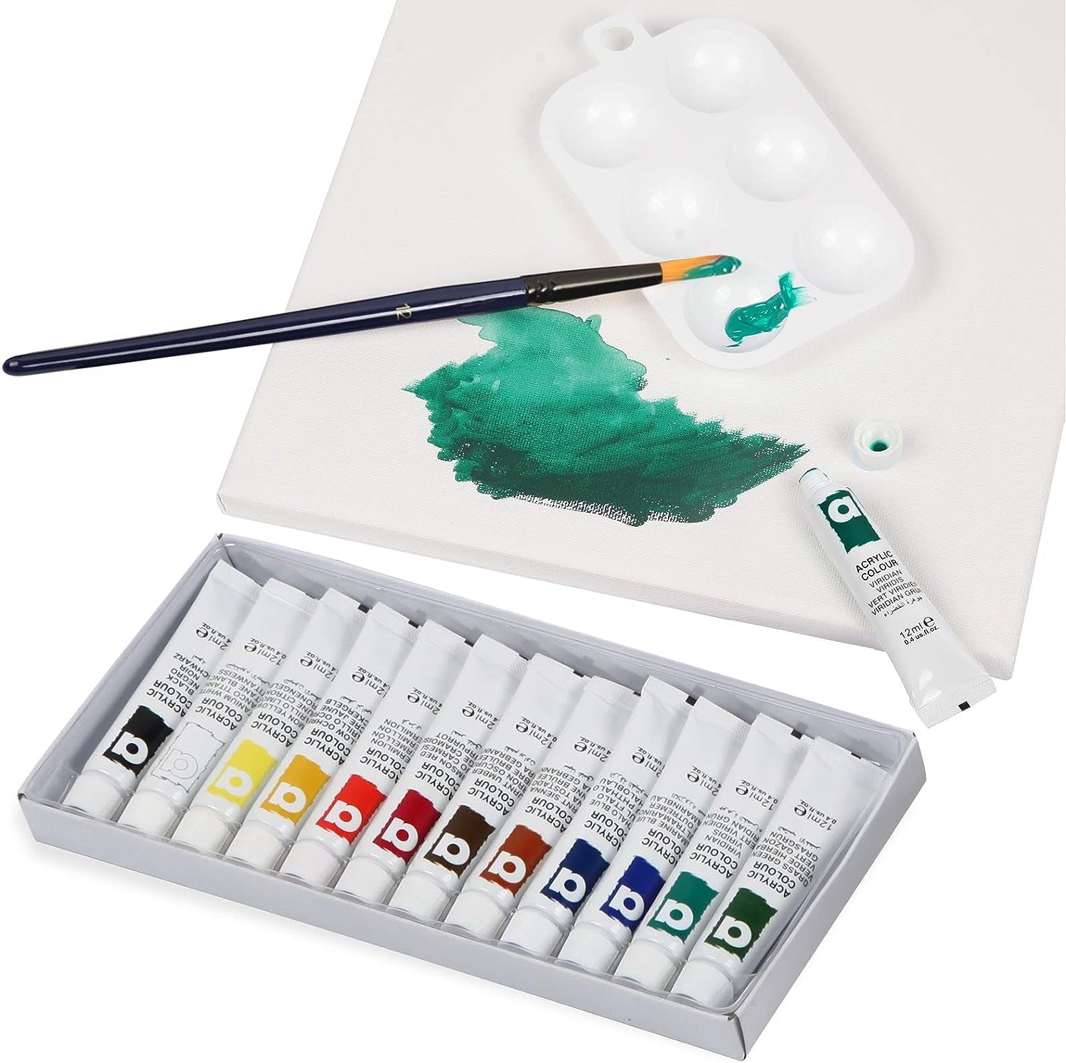 Tabletop Easel Set - 24 Pieces Starter Kit - Artist Acrylic Painting Kit with 12 Acrylic Paints Set, Canvas Panels, Brushes, Wooden Palette for Kids, Adults, Beginners, Professionals
