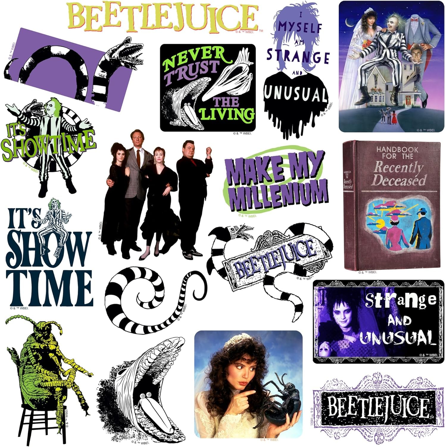 Beetlejuice 50Ct Vinyl Large Deluxe Stickers Variety Pack - Laptop, Water Bottle, Scrapbooking, Tablet, Skateboard, Indoor/Outdoor - Set of 50