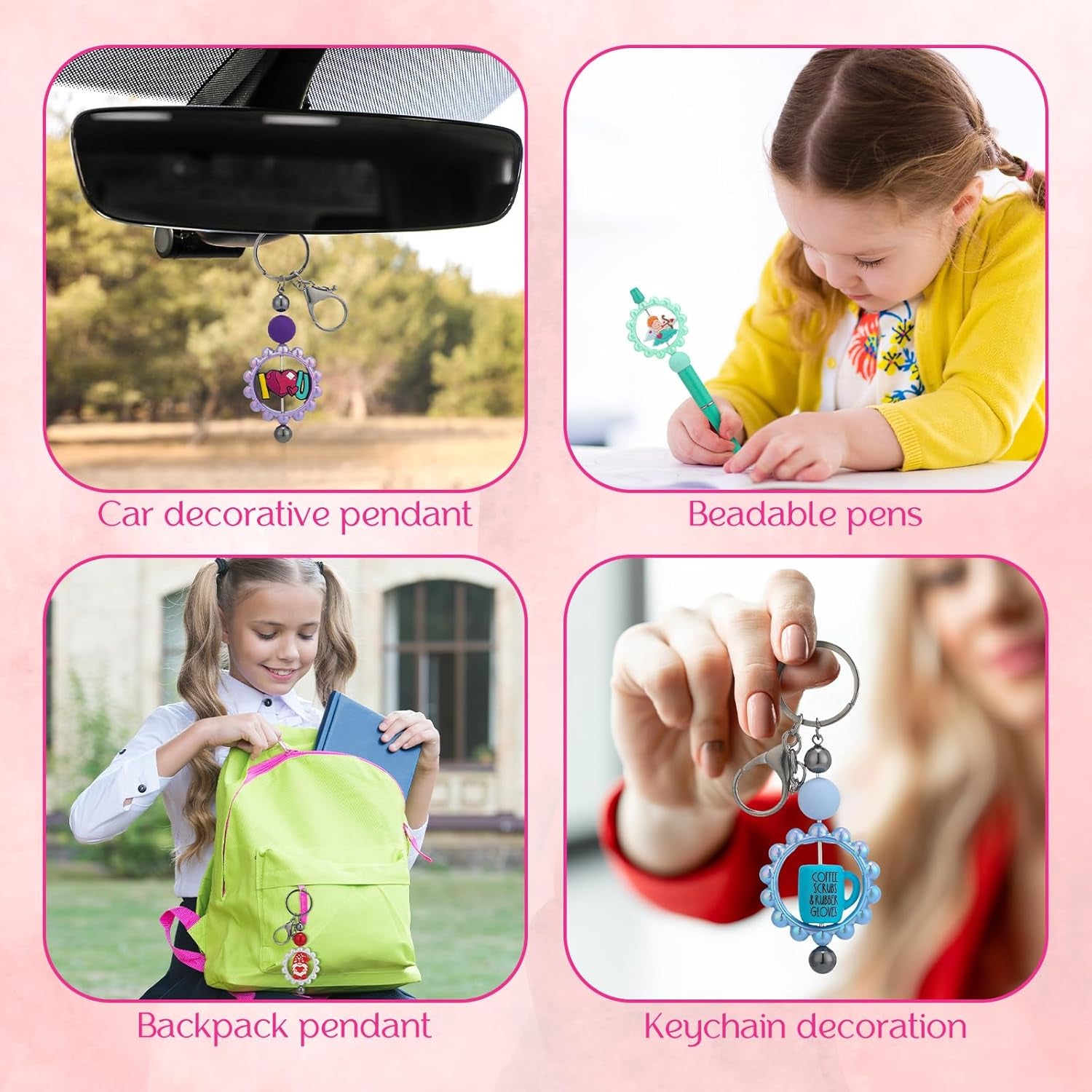 24 Pcs 42 Mm Acrylic Focal Frame Circle Loop with 2 Holes for DIY Beaded Pen Keychain Focal Bead Loop for Pen Jewelry Making Bracelet Car Necklace Craft Hanging (Stylish Colors,Round)