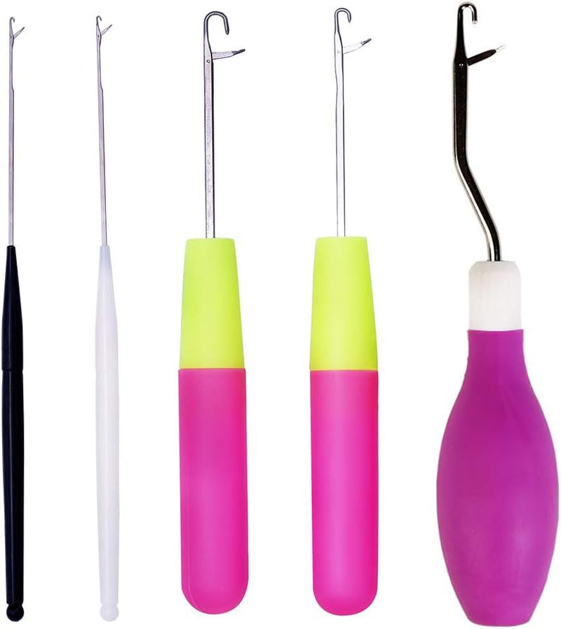5 Pieces Different Size Latch Hook Set, Latch Hook Crochet Needle, Crochet Hook with Latch, Dreadlocks Crochet Hook Set, Latch Hook Crochet Needle, Bent Latch Hook for Carpet Making