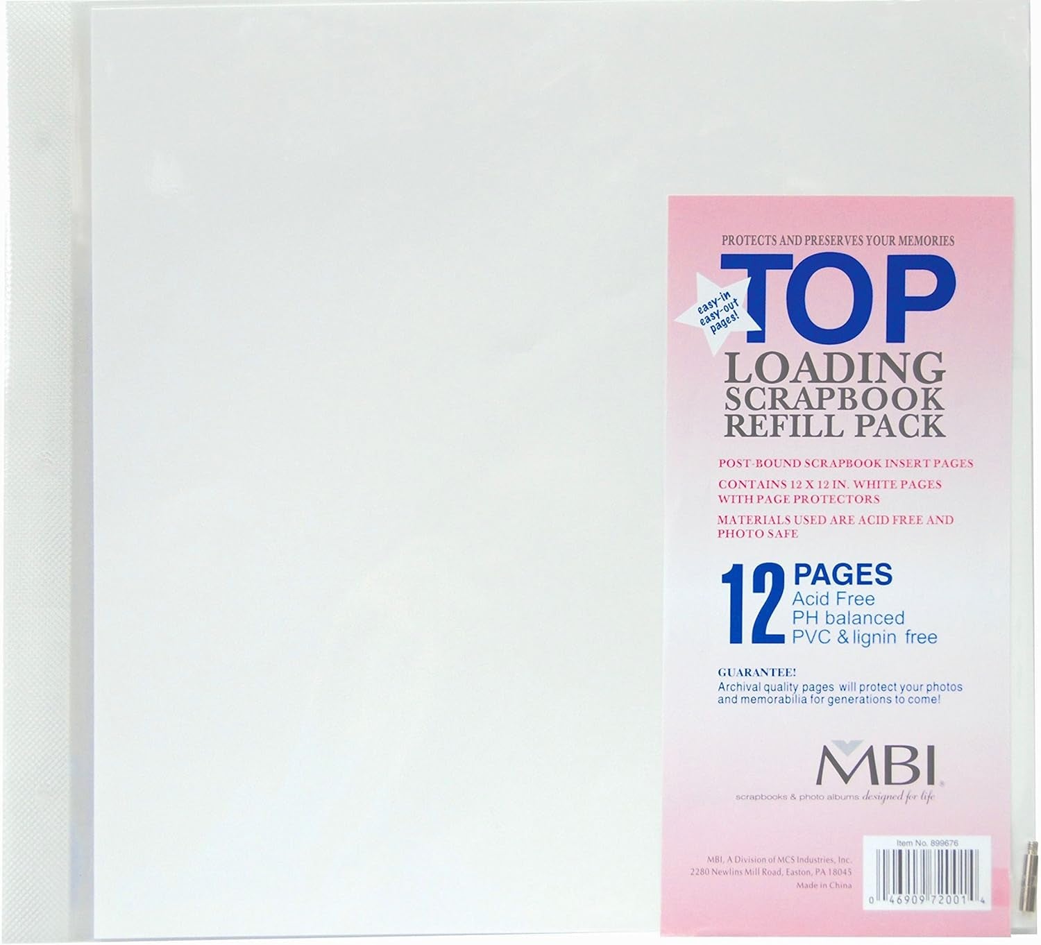 MCS  12X12 Inch Scrapbook Expansion Page Refills, 6 Count (899676) 12 Pages.