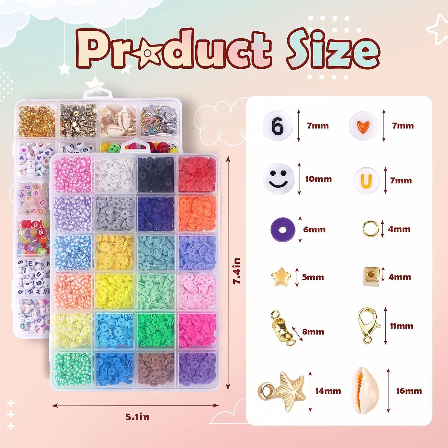 7200 Pcs Clay Beads 2 Boxes Friendship Bracelet Making Kit 24 Colors Letter Beads Flat Disc Heishi Clay Beads for Jewelry Making Preppy Set with Number Beads Glow