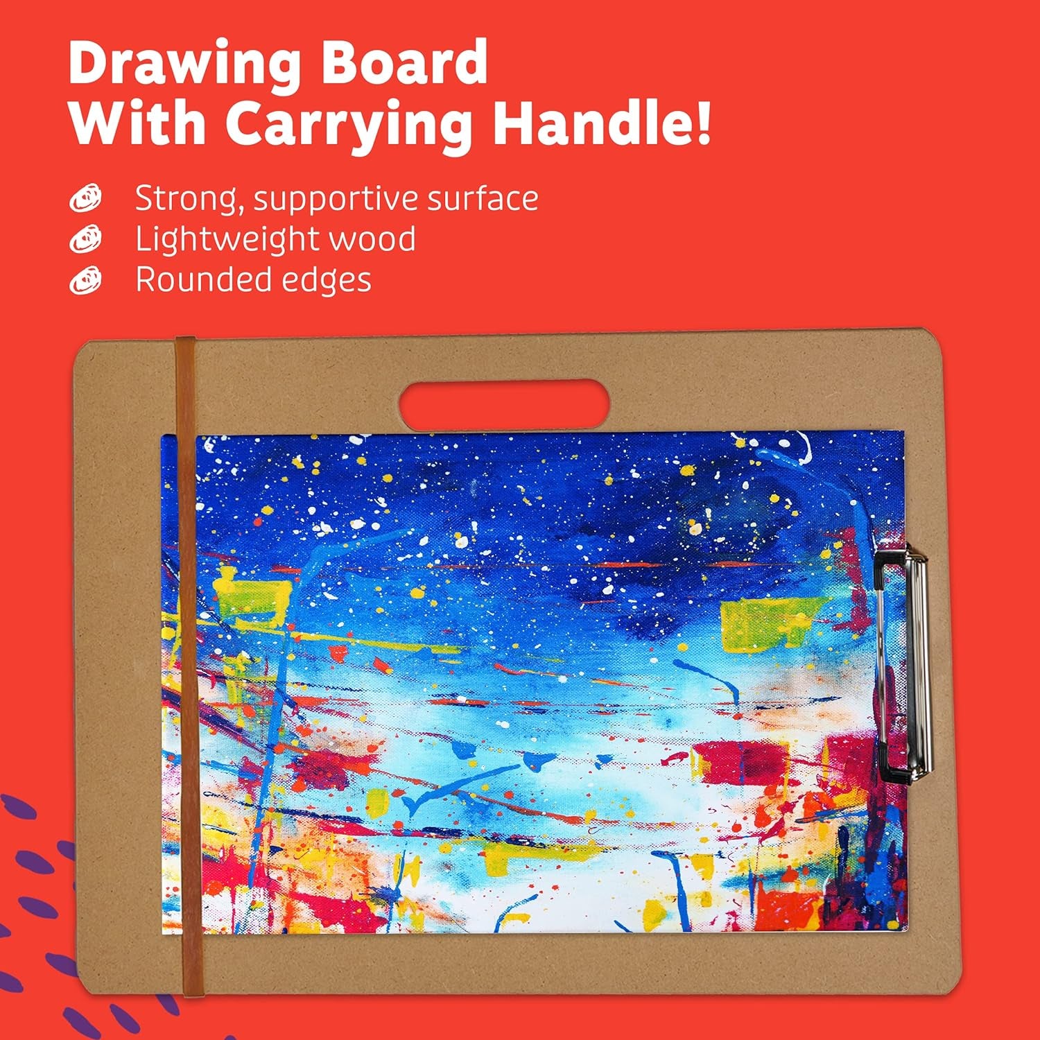 Drawing Board - 13 X 17 Sketch Boards with Handle for Drafting Art - Portable Wooden Clipboard for Class or Studio Fit in Artists Tote