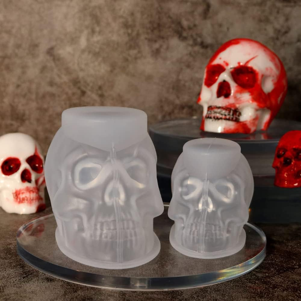 Set of Large + Medium + Small 3D Skull Resin Molds, Flexible Clear Silicone Skull Head Molds, Silicone Molds for Resin, Soap, Clay, Candle Wax Casting, Halloween Home Decoration