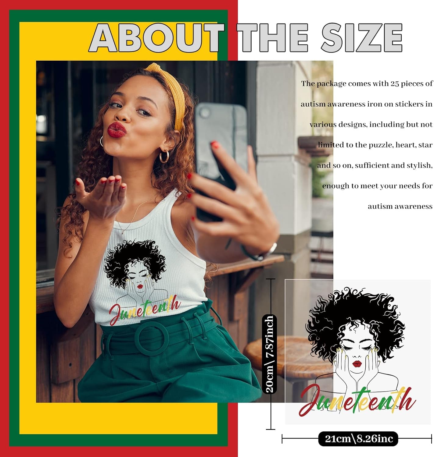 25 Sheets Juneteenth Iron on Decals HTV Heat Transfer Vinyl Sheets African Women Patches Stickers Iron on Appliques for Clothing Design T-Shirt