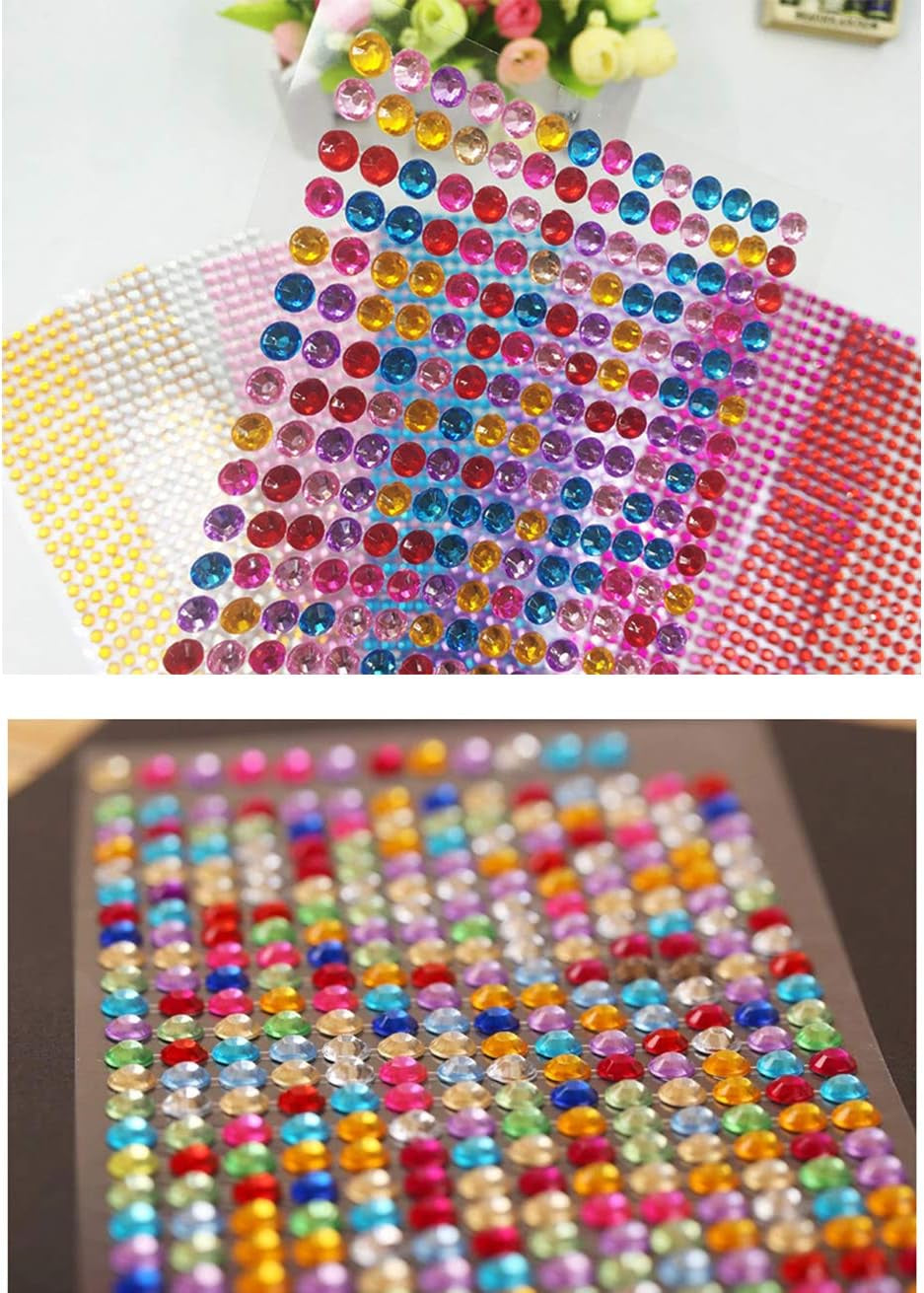 4032 Pieces 6 Mm Colorful Bling Rhinestone Sticker Sheet Gem Diamond Self Adhesive for Scrapbooking Embellishments and DIY Crafts, Wedding, Decoration