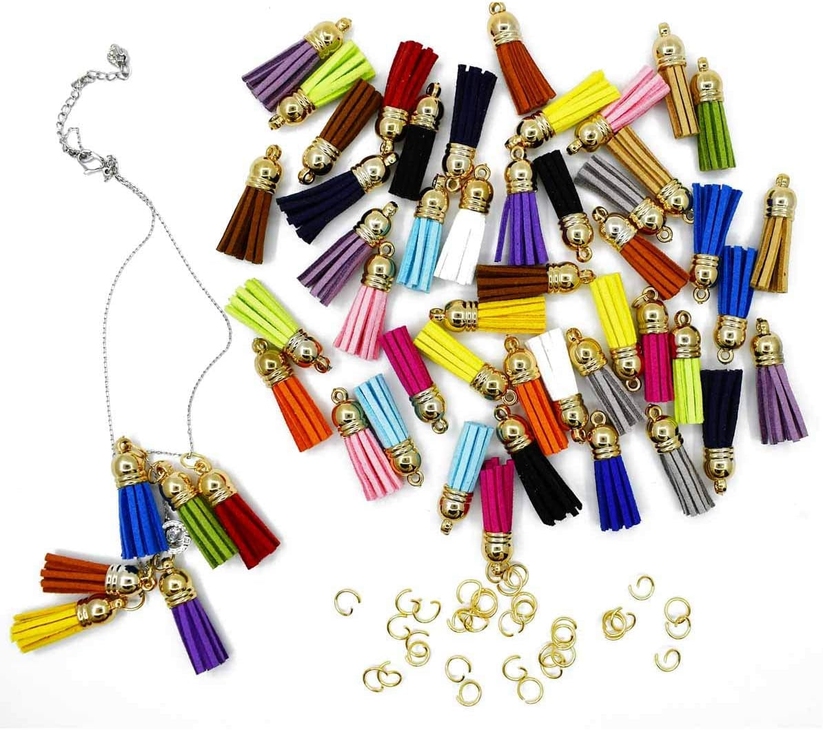 Tassels for Keychains Faux Suede Tassel for DIY Jewelry Making 60 Pcs Leather Keychain Charms Bulk &amp; 60 Pcs Jump Rings Key Chain Rings Bulk for Cellphone Straps Pendants Crafts