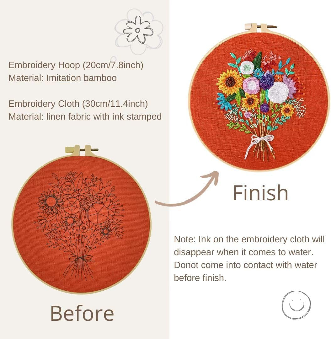 Embroidery Kit for Adults Beginners, 4 Pack Cross Stitch Kits Include Cloth with Floral and Butterfly Patterns, 4 Embroidery Hoops, Color Threads and Instructions for Sewing Beginners