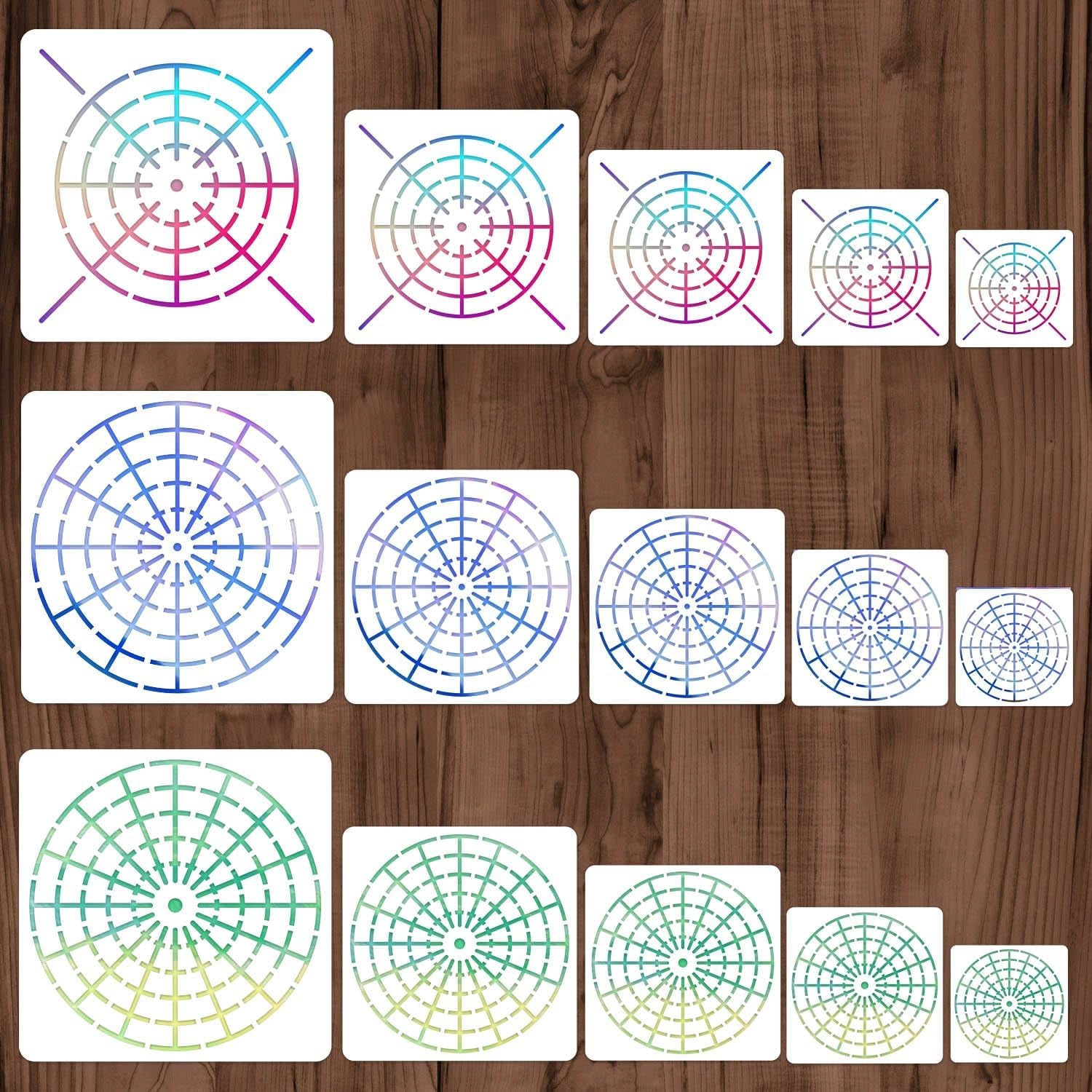 15 Pieces Mandala Dot Painting Tool Stencils Set, 8/12/16 Segment 3/4/5/6/8 Inches Reusable Mandala Stencil Template for Rock Wood Canvas DIY Painting Art Projects
